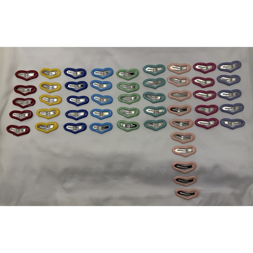 50 multicolor metal snap hair clips 1.25" Heart